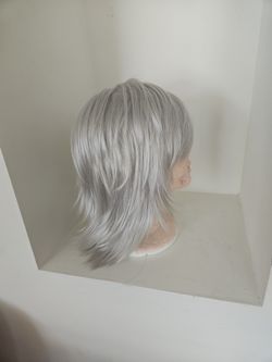 BLUSH tm .  Silver synthetic feathered wig