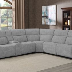 Brand New 6 PC Light Grey Power Sectional