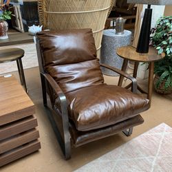 Metal Frame Brown Leather Accent Chair