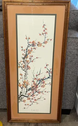 VINTAGE CHINESE ARTIST HO-CHU ORIENTAL CHERRY BLOSSOM WALL ART PRINT