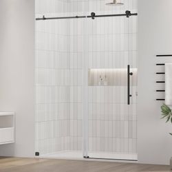 56-59" W x 75" H Frameless Glass Shower Door, SGCC Certified Clear Tempered Glass Shower Door with Explosion Proof Film, Sliding Shower Door with Seal