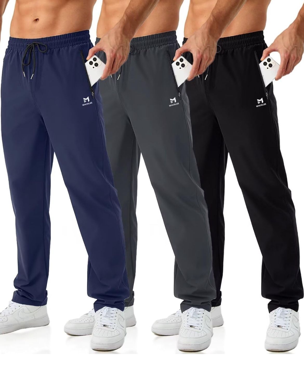 Mens Joggers with Zipper Pockets Open Bottom Sweatpants for Men 3 Pack Lightweight Track Pants Men for Workout,Gym Size:L