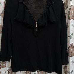 Michael Kors black ruffled-neck blouse