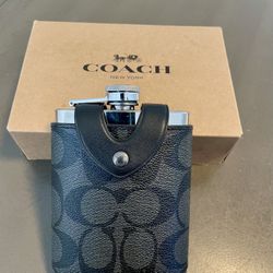 Coach Flask Black Signature Leather Canvas Liquid Travel Bottle Container
