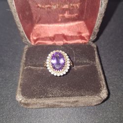 Amethyst Halo Cocktail Ring vintage 14k 10ct