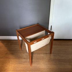 Vintage Mid Century Danish Teak Side Table with Magazine Sling 