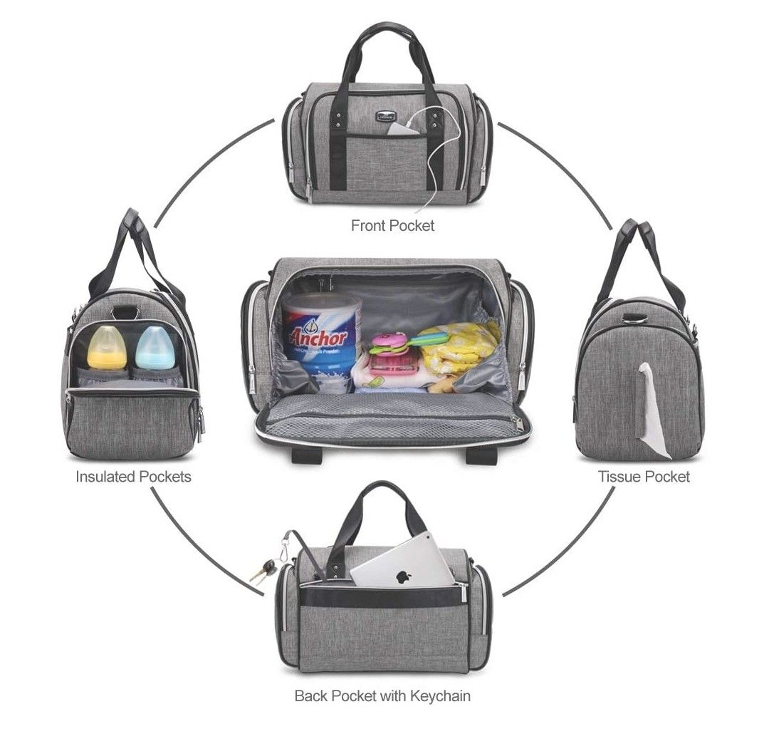 Diaper Bag Tote - Hafmall Multi-function Large Convertible Travel (Gray)