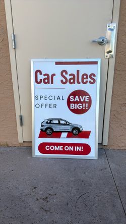 Car Sales  Promo Sign Aluminum Frame 24x36” Mount On Light Pole 