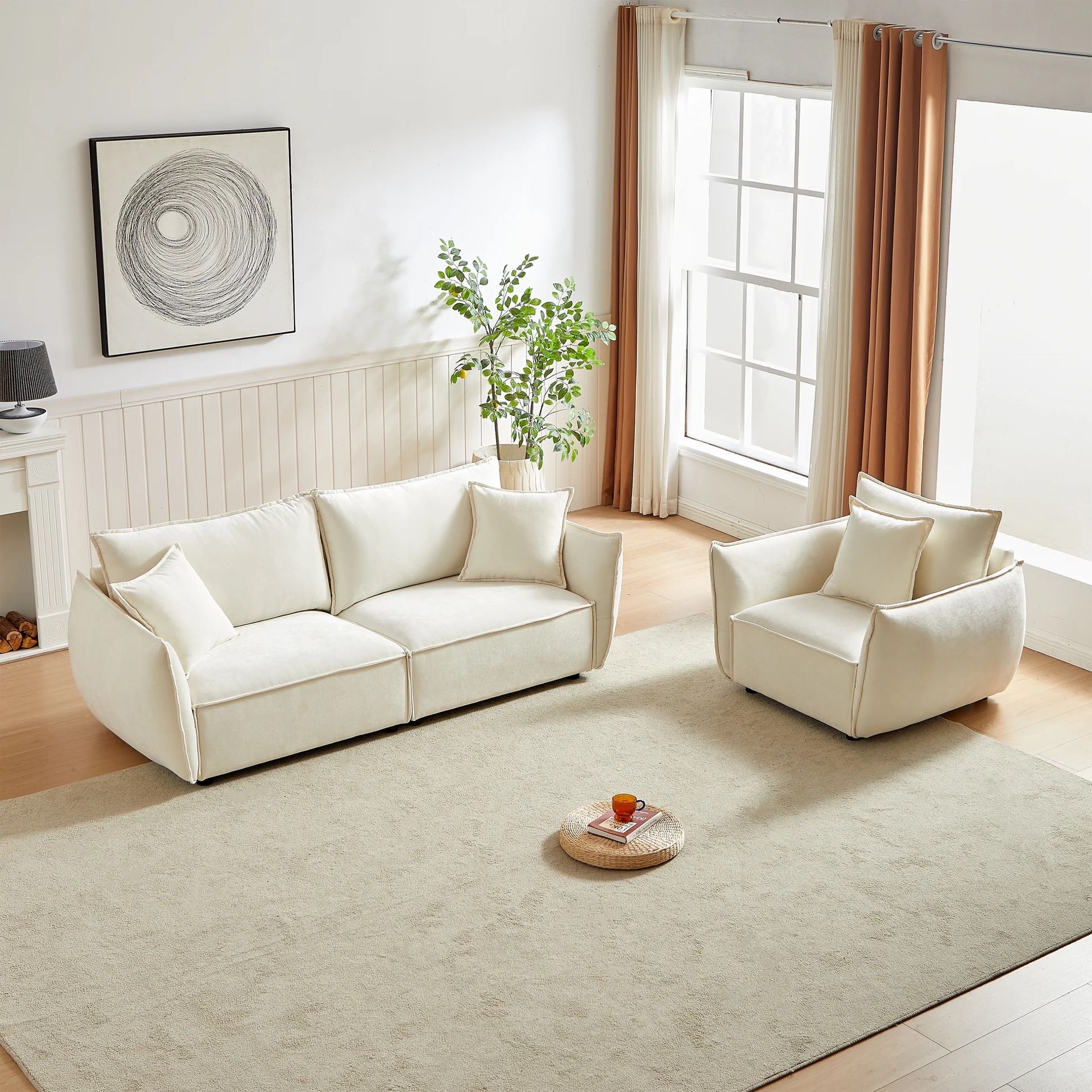 Phoenix 1+2 Sofa Set Linen Fabric Sofa Set,Loveseat Sofa & Recliner Chair