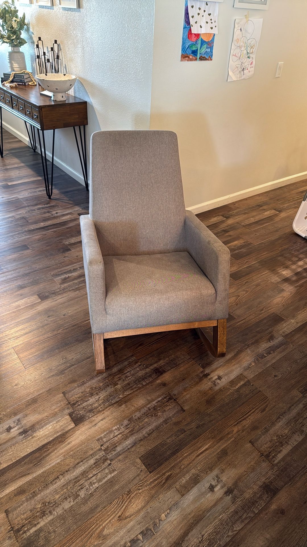 Rocking Chair Solid Wood Oak Fabric Casual Single Sofa Rocking Chair Gray