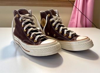 Brown and Gold Converse High Top Sneakers