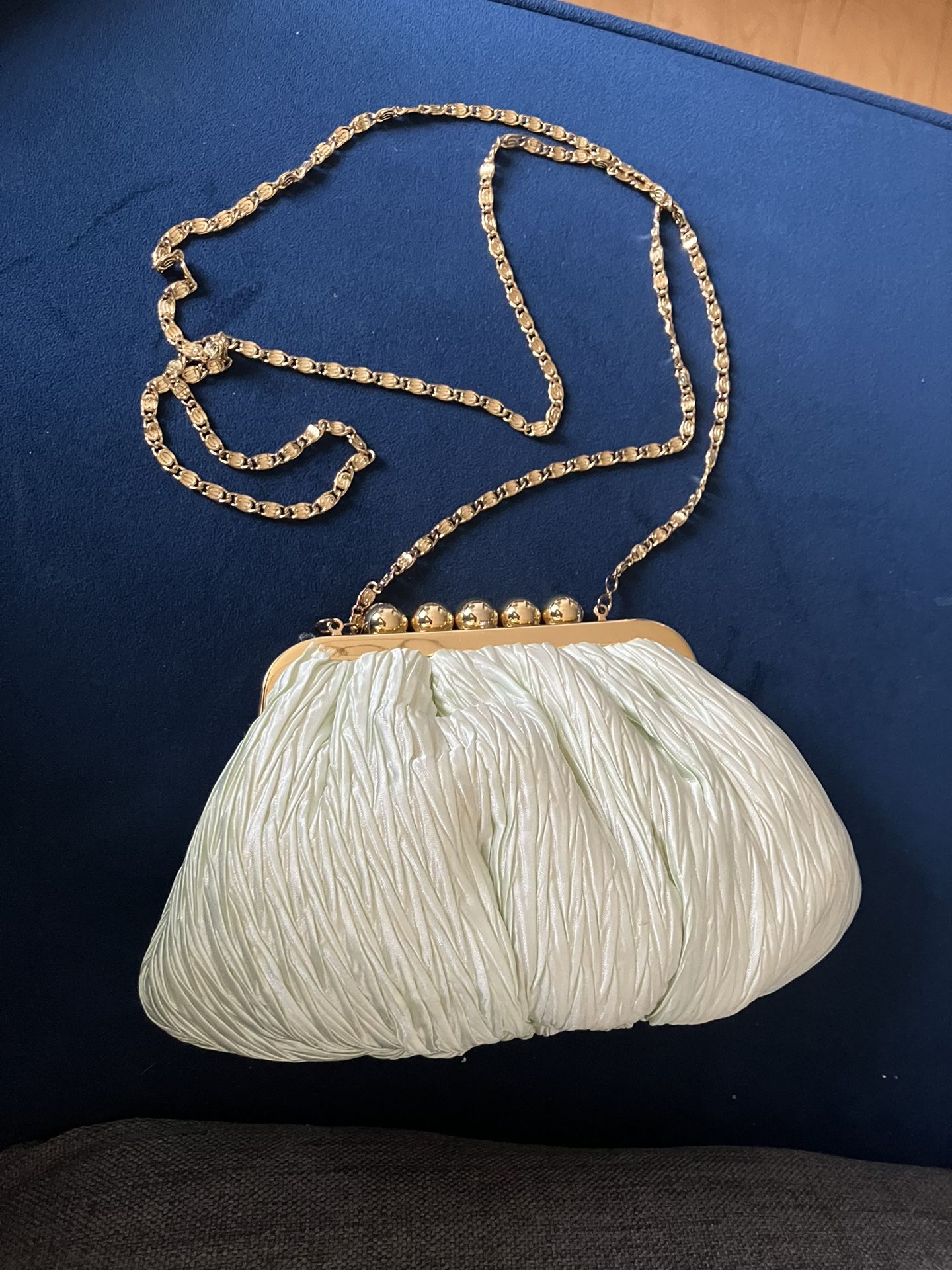 Adorable date purse with gold tone shoulder strap and clasp. Never worn
