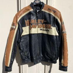 Harley Davidson Motorcyle Jacket Black Orange XL Genuine Leather June 2004
