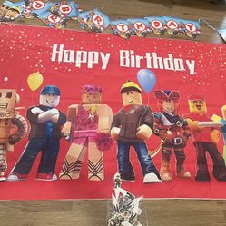 Roblox Birthday Decorations Party Supplies, decoracion de fiesta de niño, Happy Birthday Banner, Backdrop, Cupcake Cake To