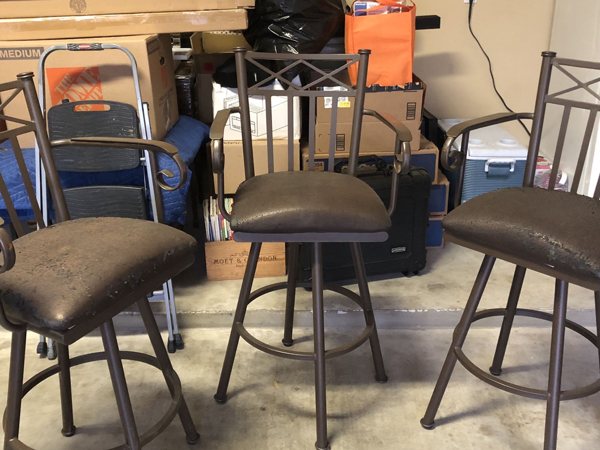 3 Solid Iron Bar Height Stools - Swivel Arm Rest