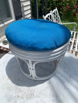 Vintage bamboo rattan stool ottoman with cushion