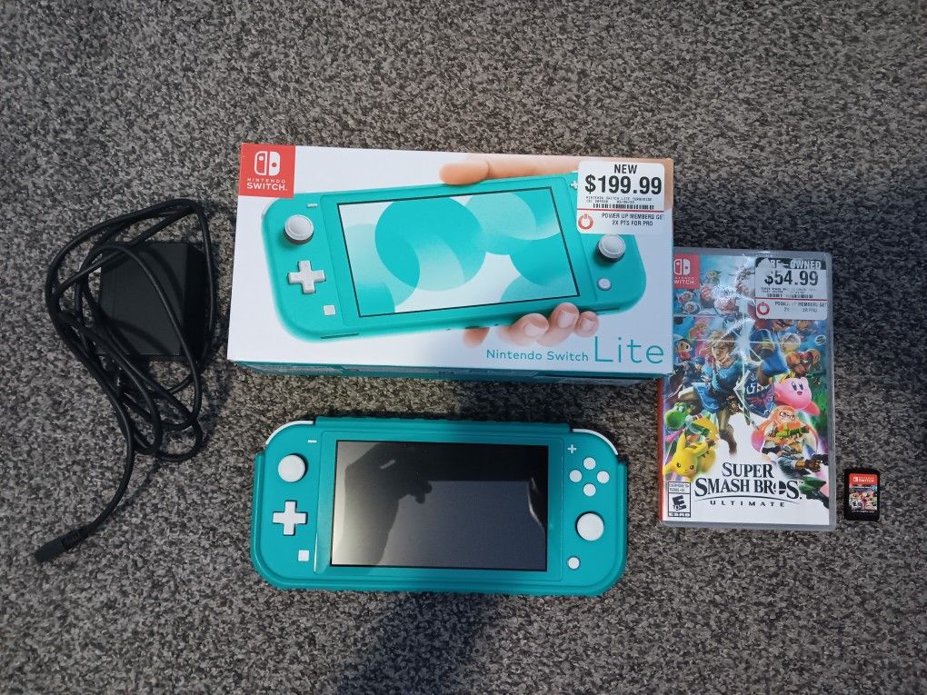 Nintendo Switch Lite + Smash Bros. Ultimate + Mario Kart 8 Deluxe (no case)