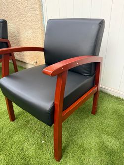 Black Leather Armchair with Wood Frame and office chair