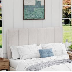 King Headboard Foldable Linen Headboard for King/Cal King Size Bed Upholstered Wall Headboard Panels Adjustable Height Grayish White
