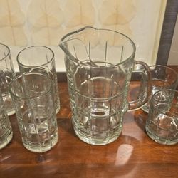 🍻 Anchor Hocking Heavy Glass Bar Set – Pitcher + 12 Glasses (Pub Style)
