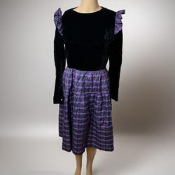 Vtg Merveilluses Black/Purple Velvet/Satin Dress