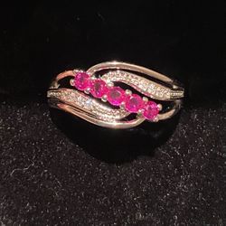 Elegant Criss Cross Paved Red CZ Silver Ring 925 Size 6, 8 & 9