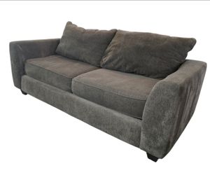 Gray Textured Fabric Couch with Plush Back Cushions