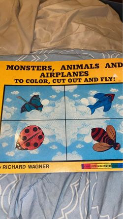 Monsters, animals and airplanes to color cut out and fly