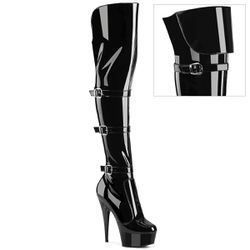 DELIGHT-3018 6”  STRETCH TRIPLE BUCKLE THIGH HIGH BOOT