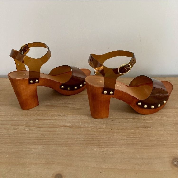 New Madden Girl G-Neato Brown clear Platform Sandals - Size 5.5 fits like a 6