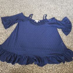 Michael Kors Navy Eyelet Cold Shoulder Top – Women’s Medium