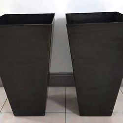 PAIR of 28in Brown Resin Planters (2 for $80) @ Lasting Creations