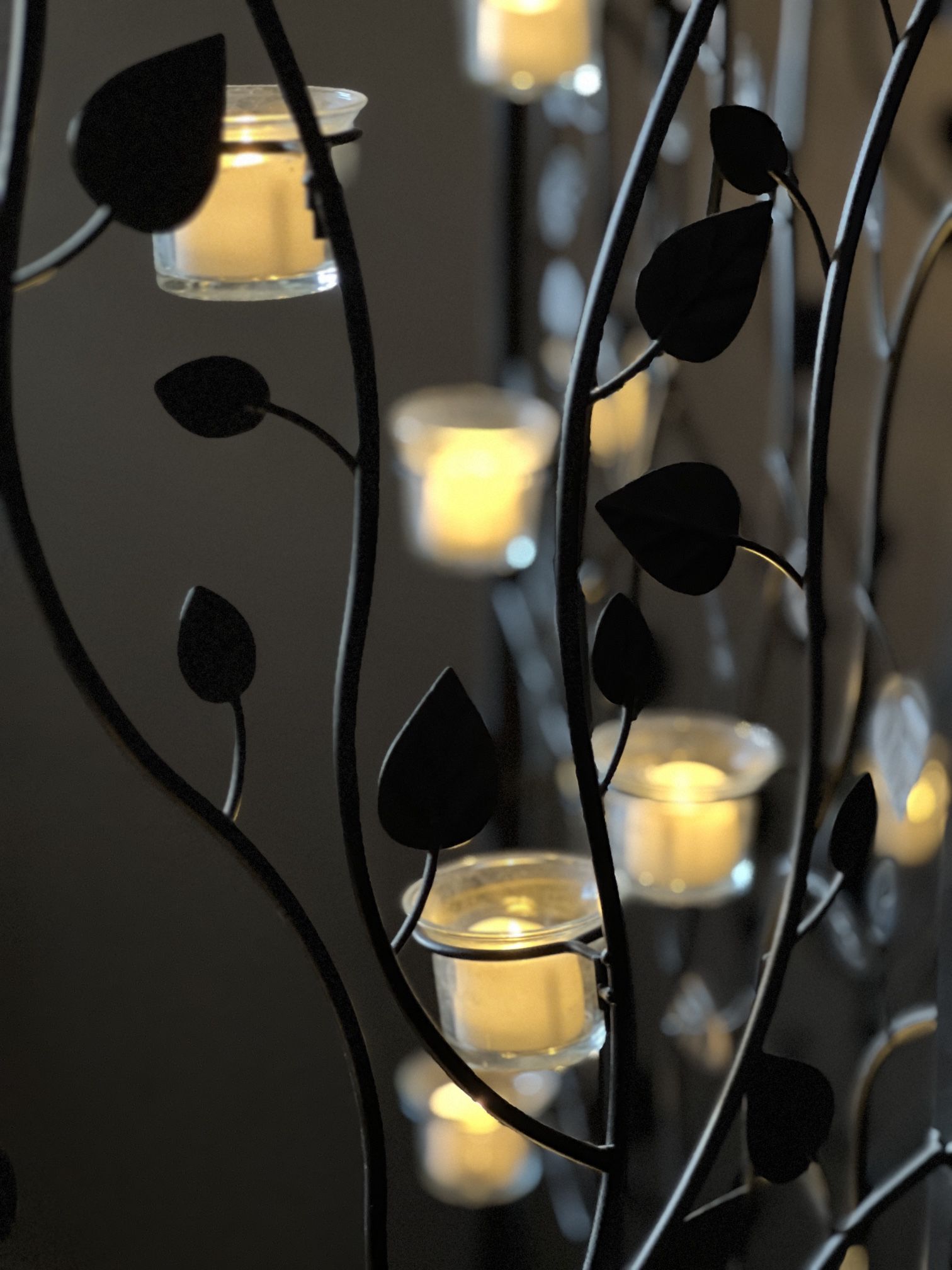 Botanical screen in oiled bronze with votive candle holders