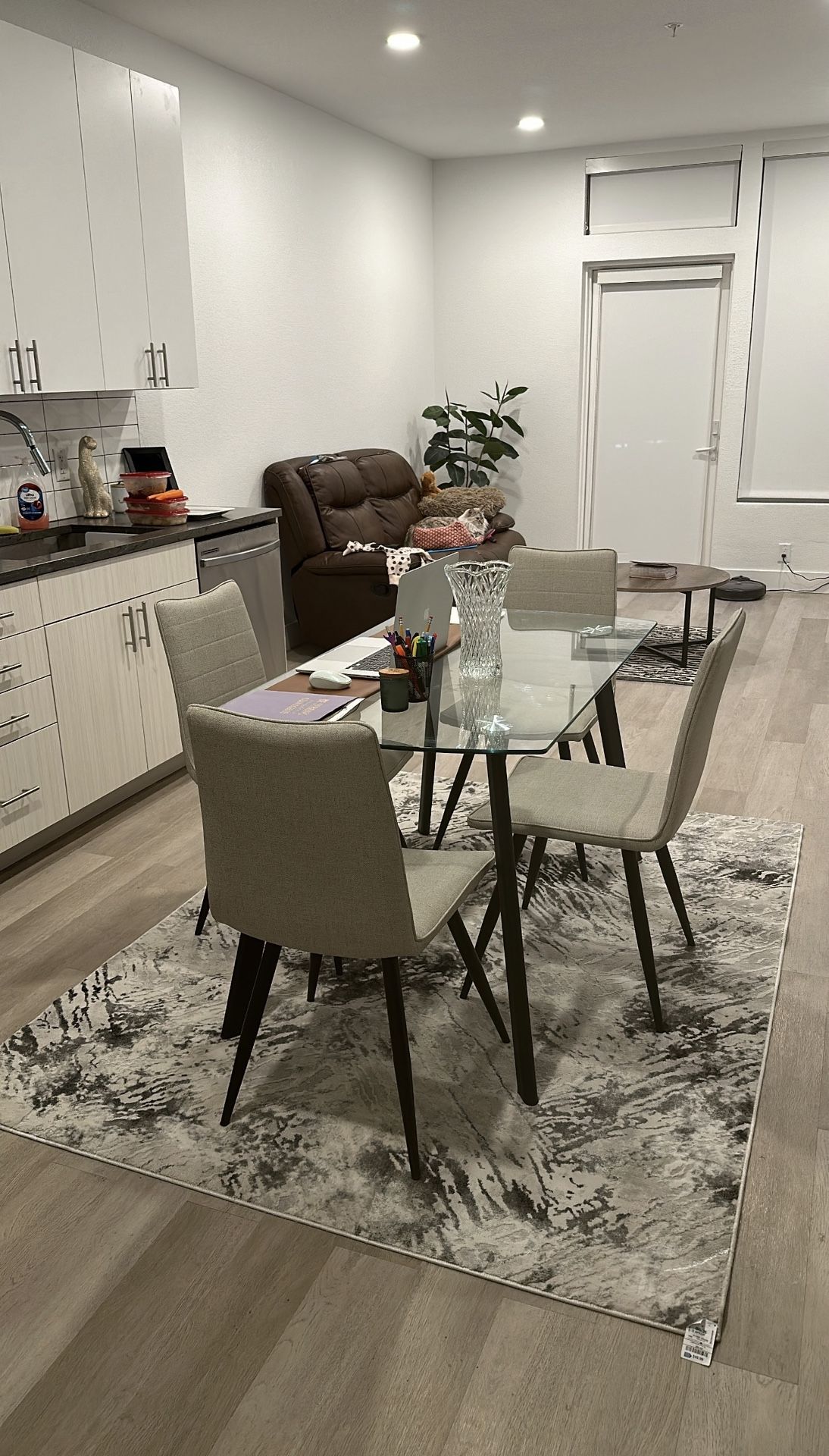 Glass Dining Table with 4 Chairs – Modern & Compact