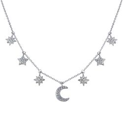 Sterling Silver Star and Moon Necklace 