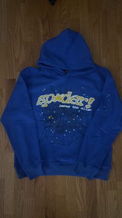Marine blue Spider hoodie with yellow accents.