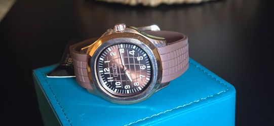 BiBi Automatic Rose Gold Tone Watch with Brown Silicone Band.