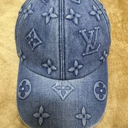 Custom Made HK LV Embossed Monogram Jacquard Denim Canvas Cap Hat
