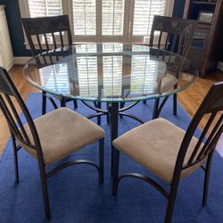 Round Glass Table 47.5 Inch Diameter, 4 Chairs