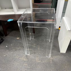 Clear Acrylic Side Table, Modern Waterfall Lucite End Table, Transparent Accent Table for Living Room, Bedroom & Office, 16” L × 16” W × 24” H