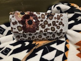 Cheetah W Flower Beaded Purse