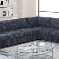 Brand New Grey Corduroy Sectional Sofa