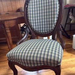 Antique French Tufted Solid Wood Chair Wood Wheels