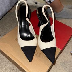 Creme And Black Tweed Heels