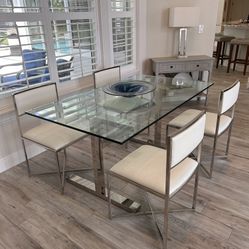 Gorgeous Glass Table w/4 Italian Leather Chairs
