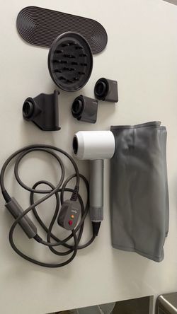Dyson Supersonic Hair Dryer (White/Silver) - Complete Set with Bag & Attachments