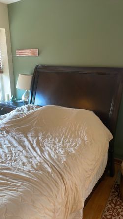 bed frame, headboard, nightstand