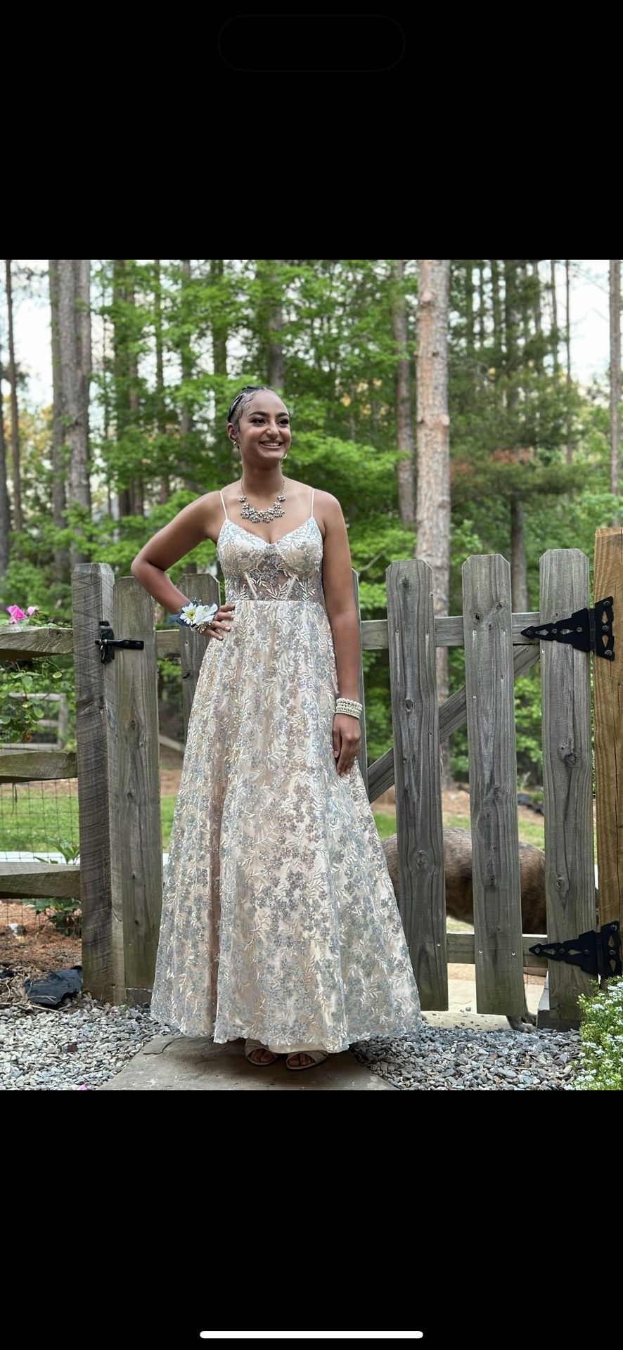 Juniors B. Darlin Sweetheart Neck Illusion Corset Bodice Embroidered Floral Lace Gown