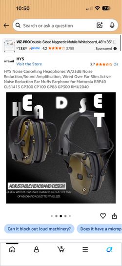 HYS Noise Cancelling Ear Muff Headset