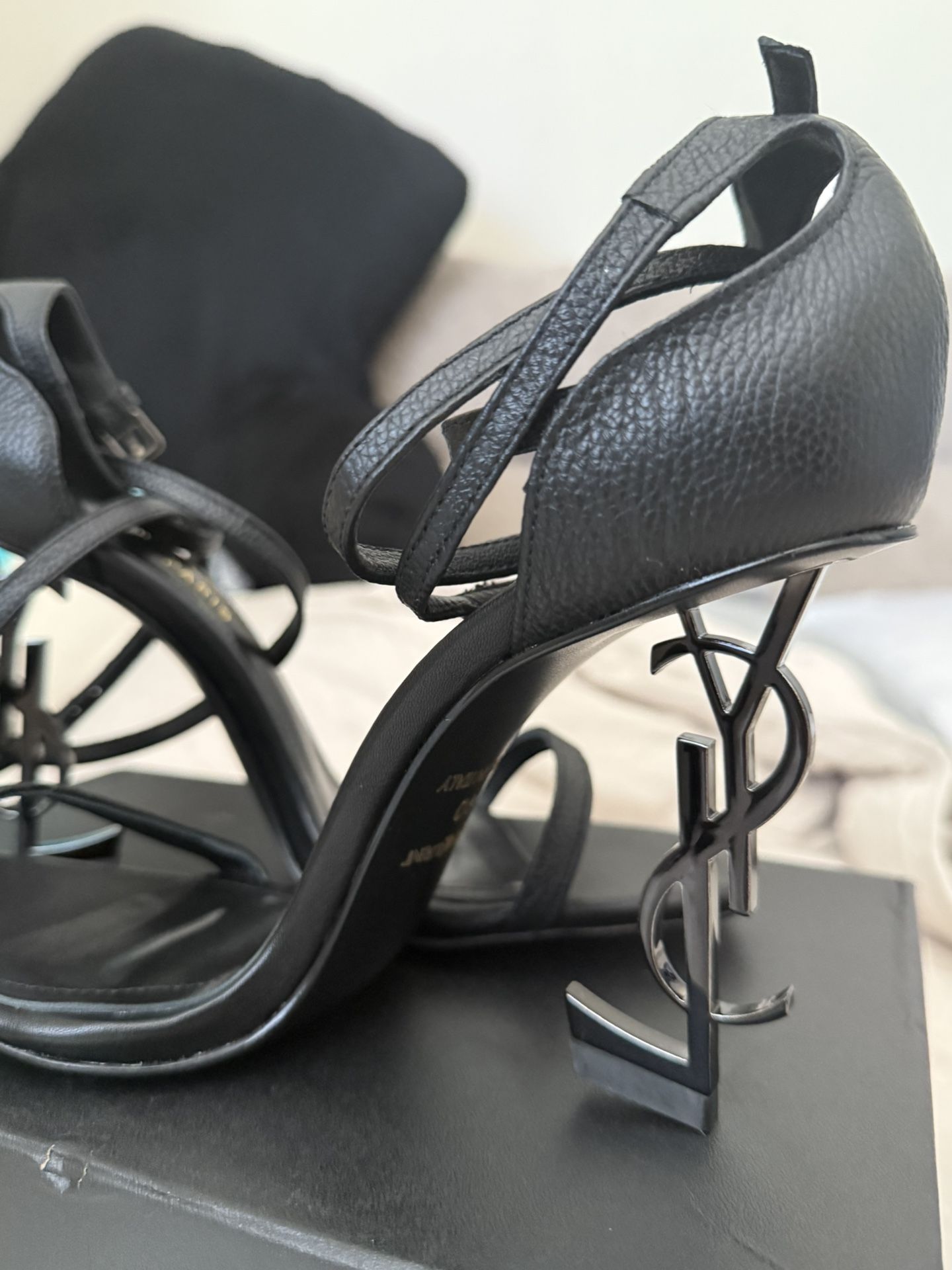 YSL black strap heels